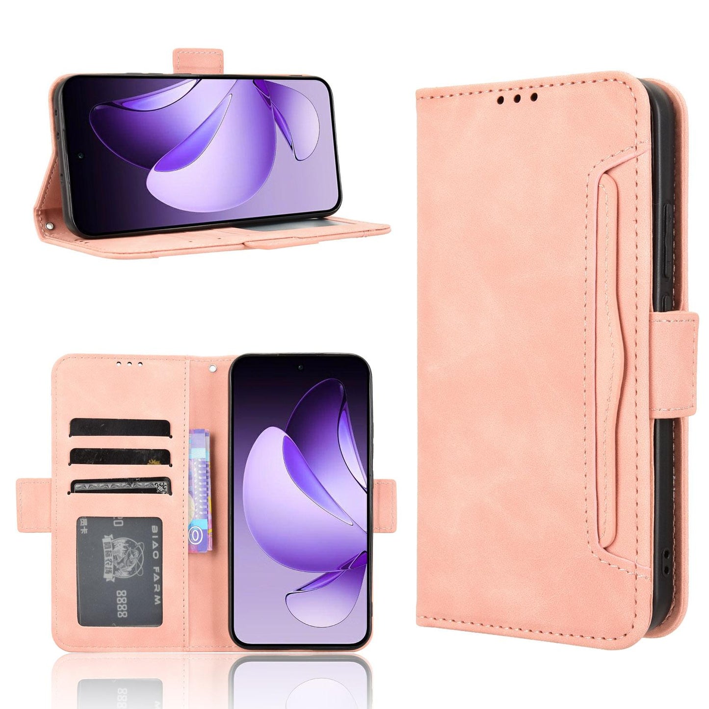 OPPO Reno13 5G Skin Feel PU Leather Wallet Phone Case with Card Slots, Cash Pocket, Magnetic Closure, Built-In Stand, Full Protection TPU Cover
