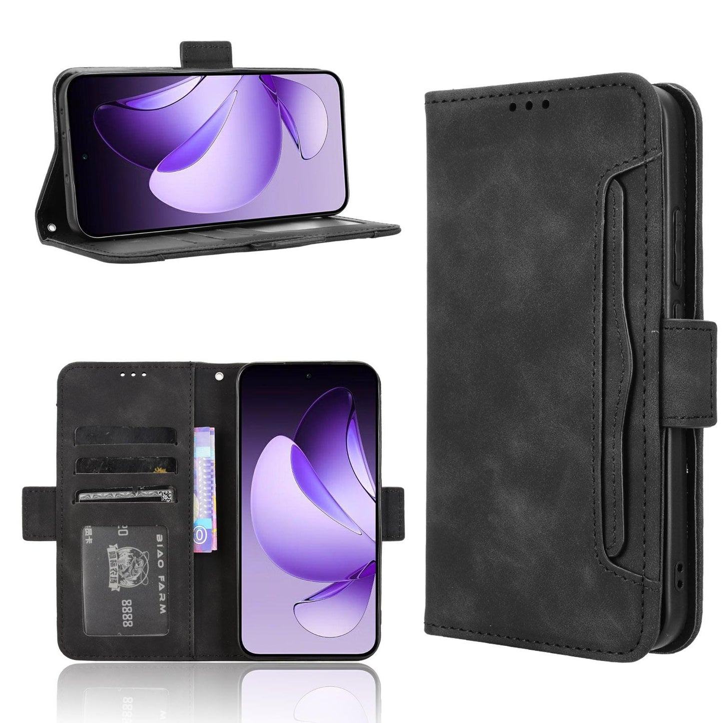 OPPO Reno13 5G Skin Feel PU Leather Wallet Phone Case with Card Slots, Cash Pocket, Magnetic Closure, Built-In Stand, Full Protection TPU Cover