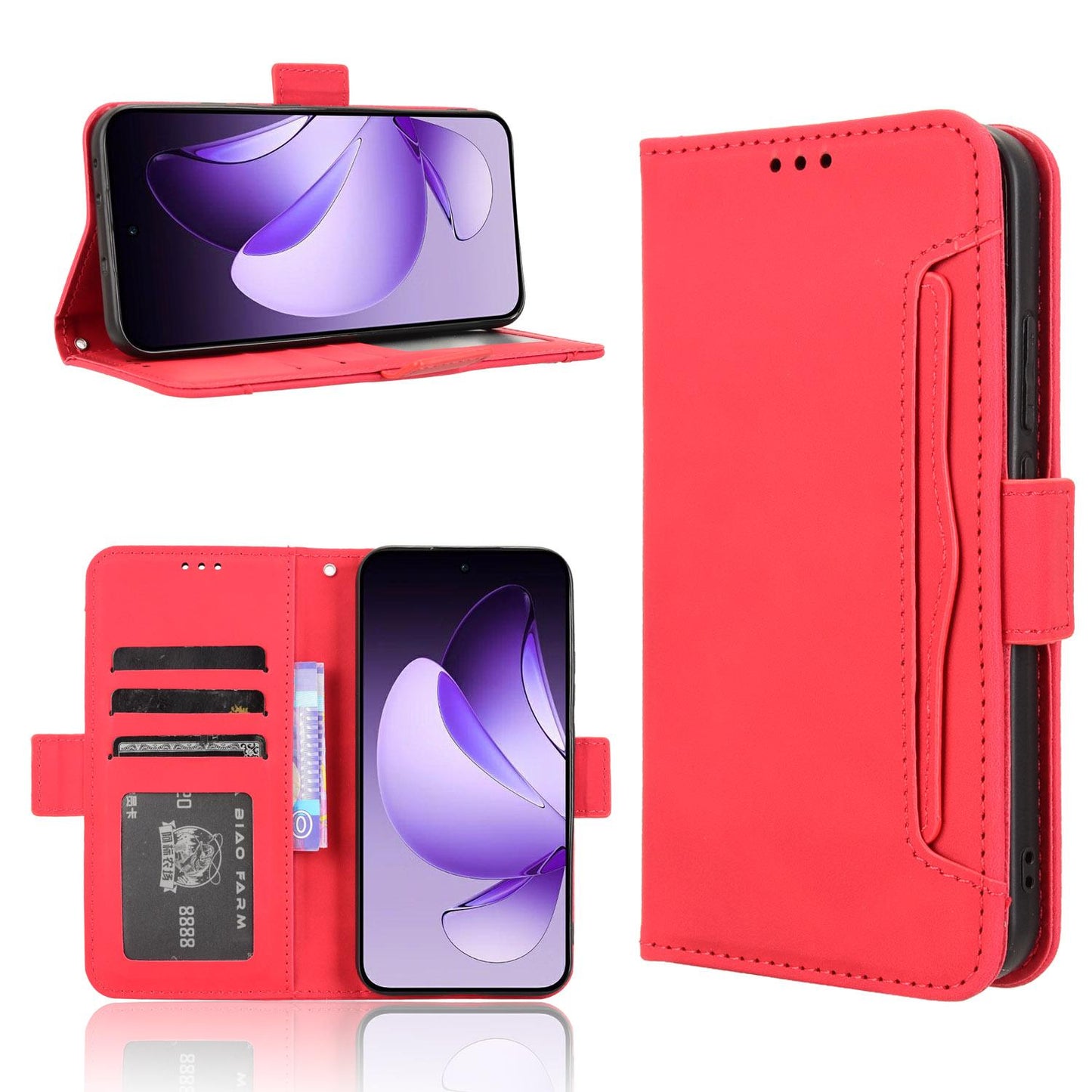 OPPO Reno13 5G Skin Feel PU Leather Wallet Phone Case with Card Slots, Cash Pocket, Magnetic Closure, Built-In Stand, Full Protection TPU Cover