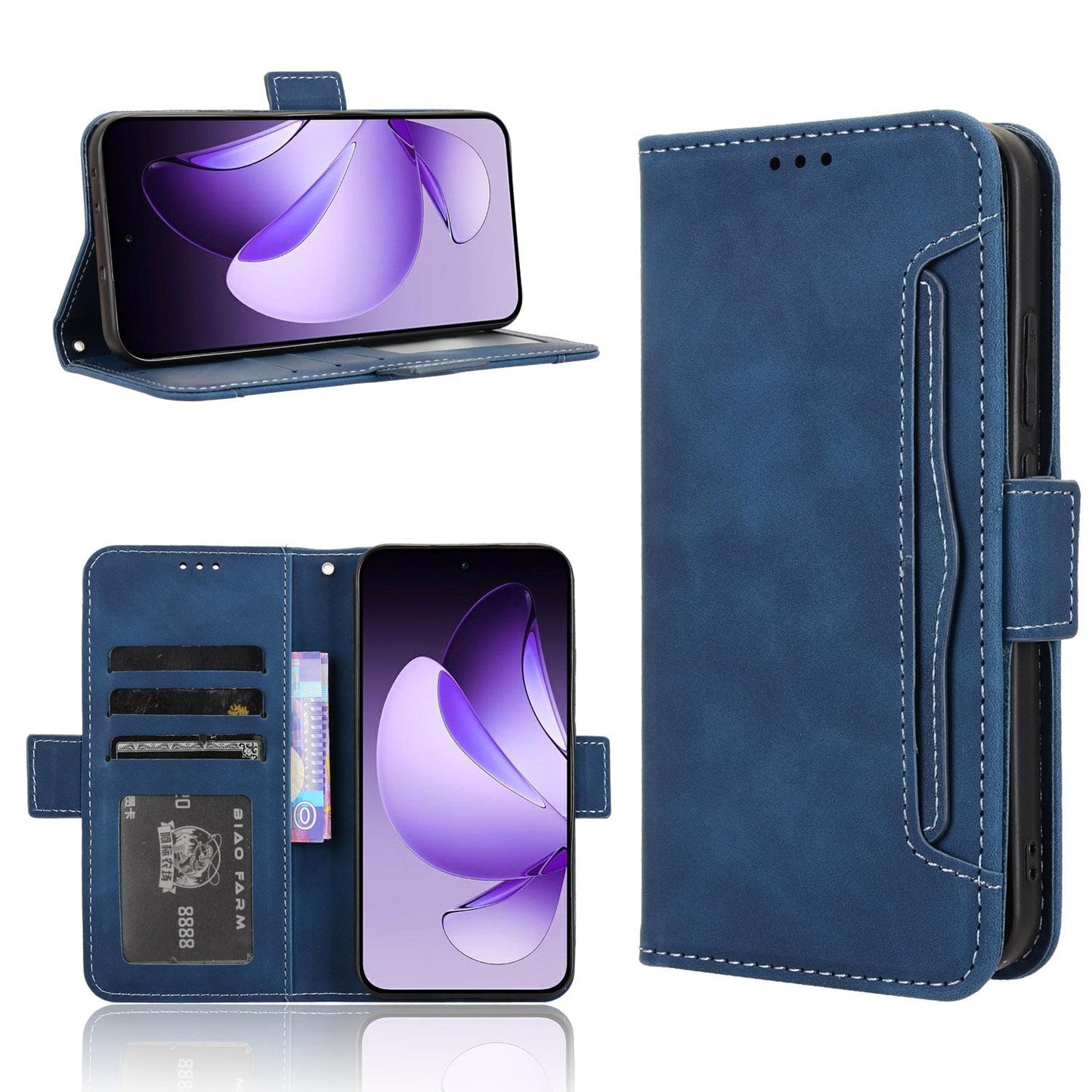 OPPO Reno13 5G Skin Feel PU Leather Wallet Phone Case with Card Slots, Cash Pocket, Magnetic Closure, Built-In Stand, Full Protection TPU Cover