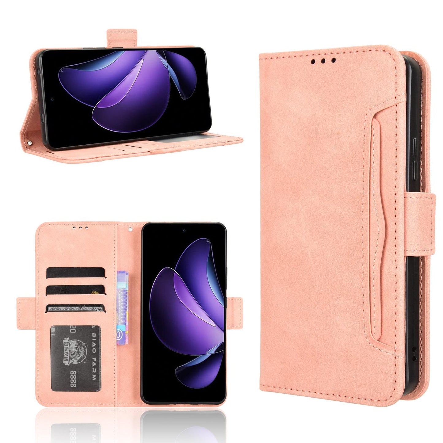 OPPO Reno13 F 5G Skin Feel PU Leather Wallet Phone Case with Card Slots, Cash Pocket, Magnetic Closure, Built-In Stand, Full Protection TPU Cover