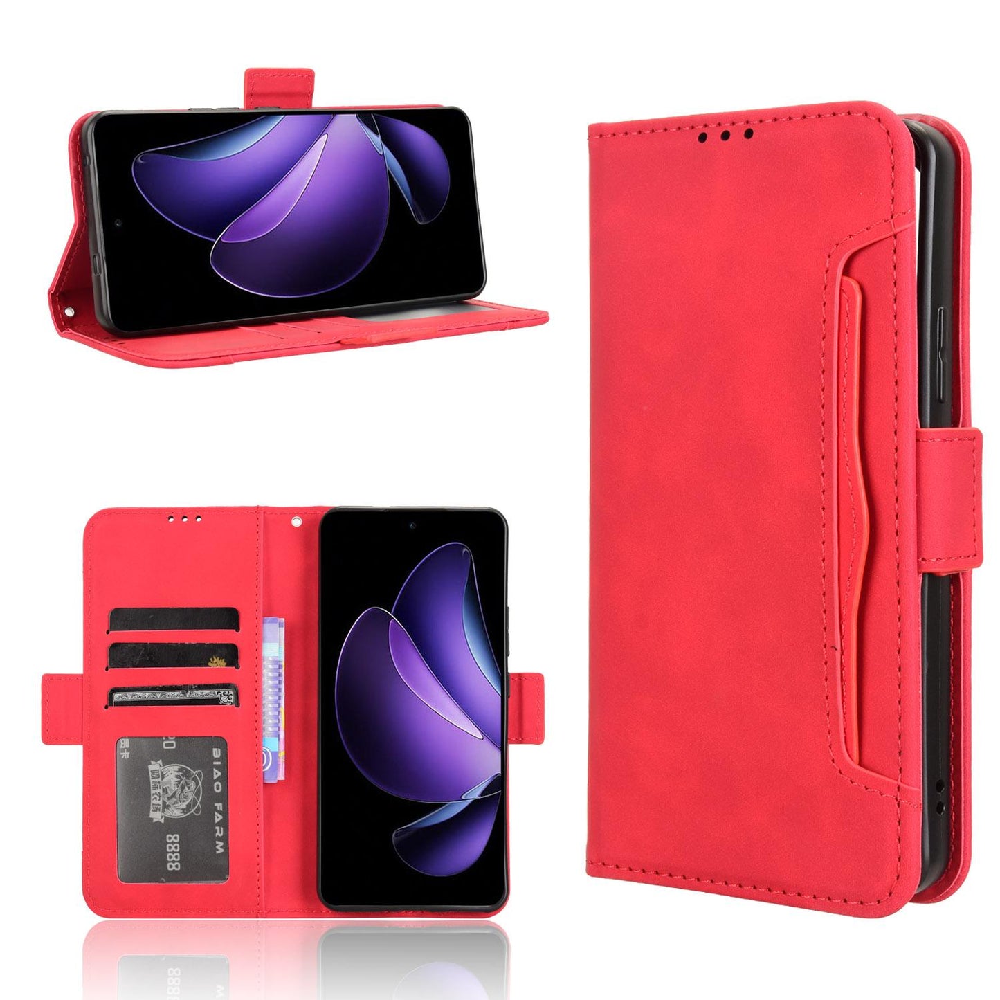 OPPO Reno13 F 5G Skin Feel PU Leather Wallet Phone Case with Card Slots, Cash Pocket, Magnetic Closure, Built-In Stand, Full Protection TPU Cover