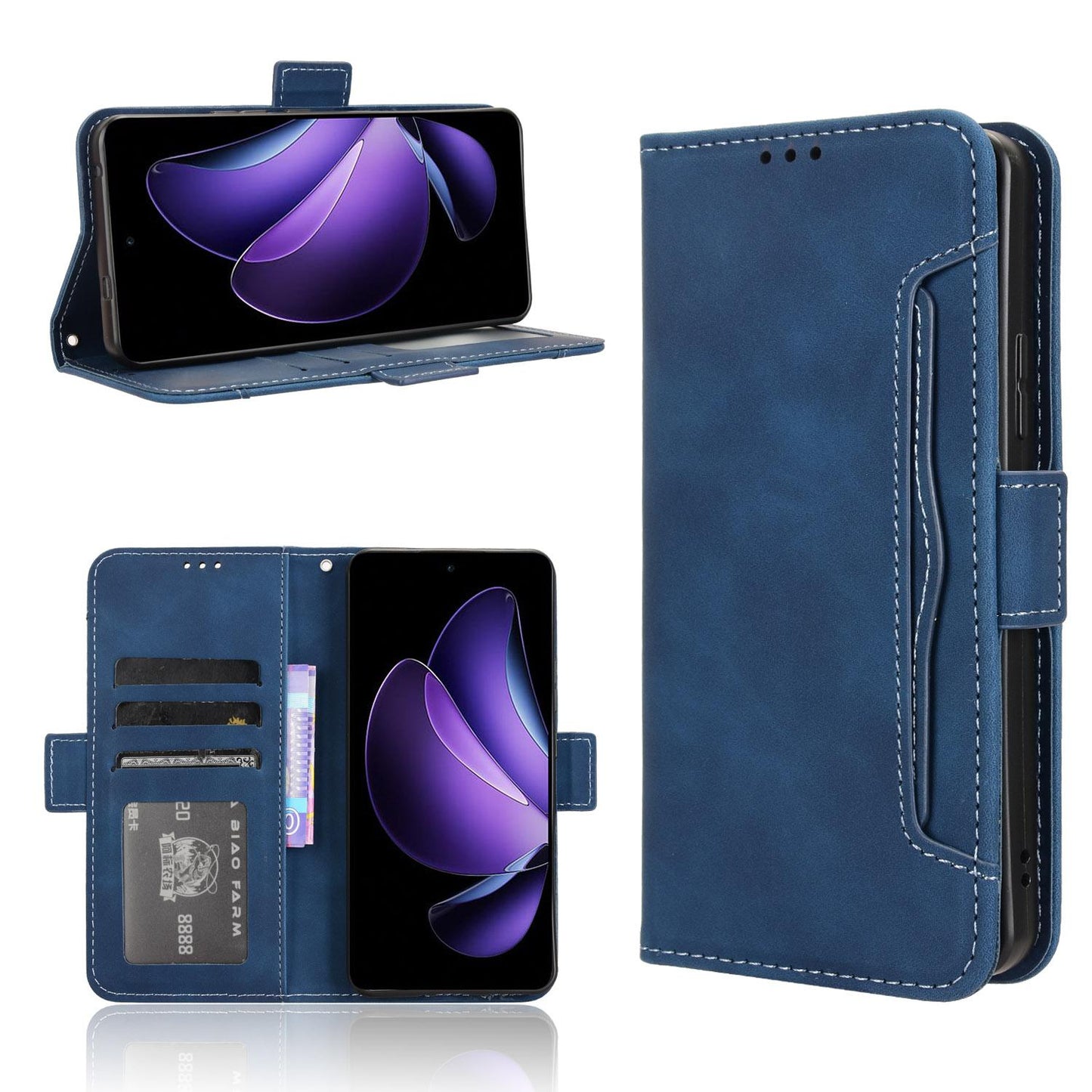 OPPO Reno13 F 4G Skin Feel PU Leather Wallet Phone Case with Card Slots, Cash Pocket, Magnetic Closure, Built-In Stand, Full Protection TPU Cover