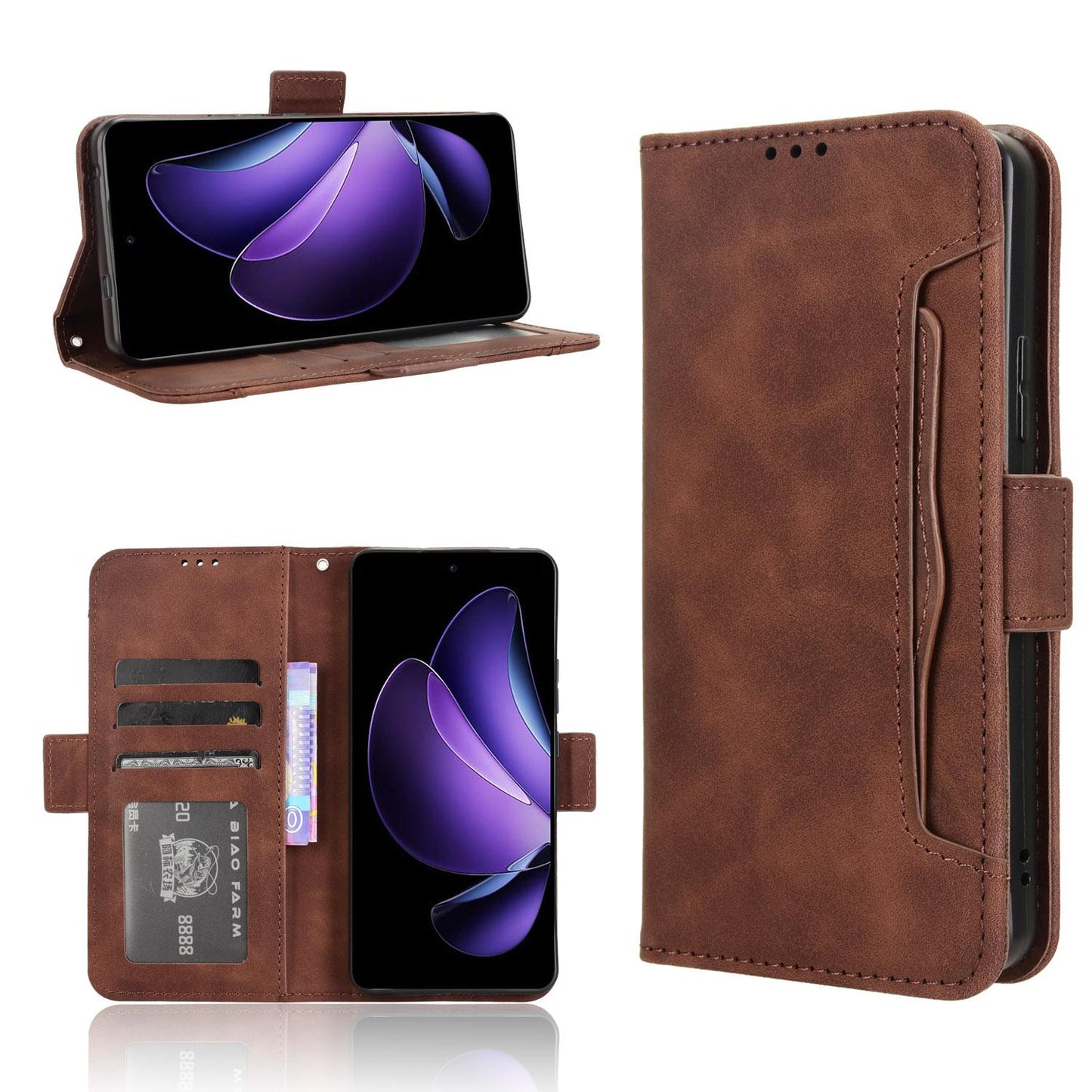 OPPO Reno13 F 5G Skin Feel PU Leather Wallet Phone Case with Card Slots, Cash Pocket, Magnetic Closure, Built-In Stand, Full Protection TPU Cover