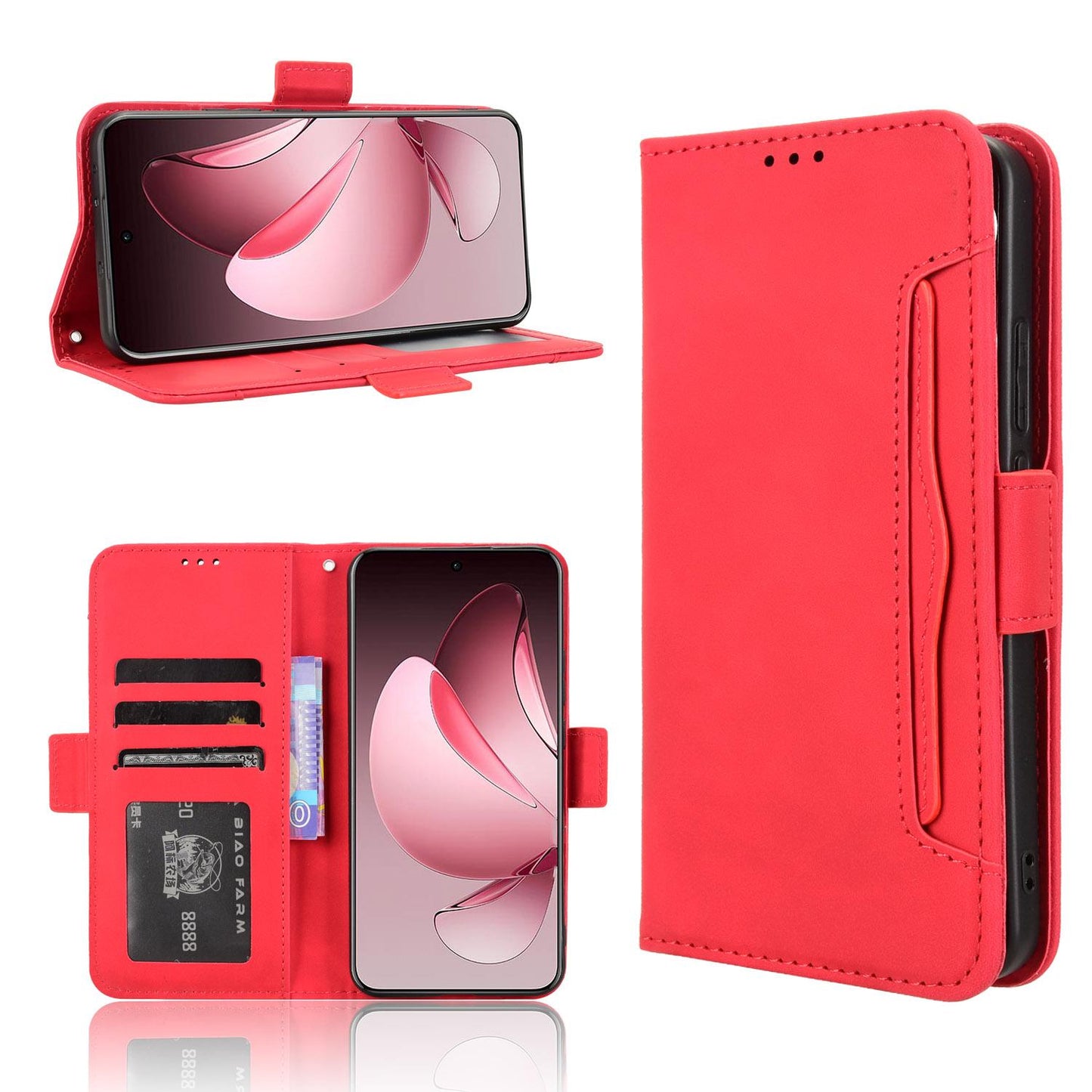 OPPO Reno13 Pro 5G Skin Feel PU Leather Wallet Phone Case with Card Slots, Cash Pocket, Magnetic Closure, Built-In Stand, Full Protection TPU Cover