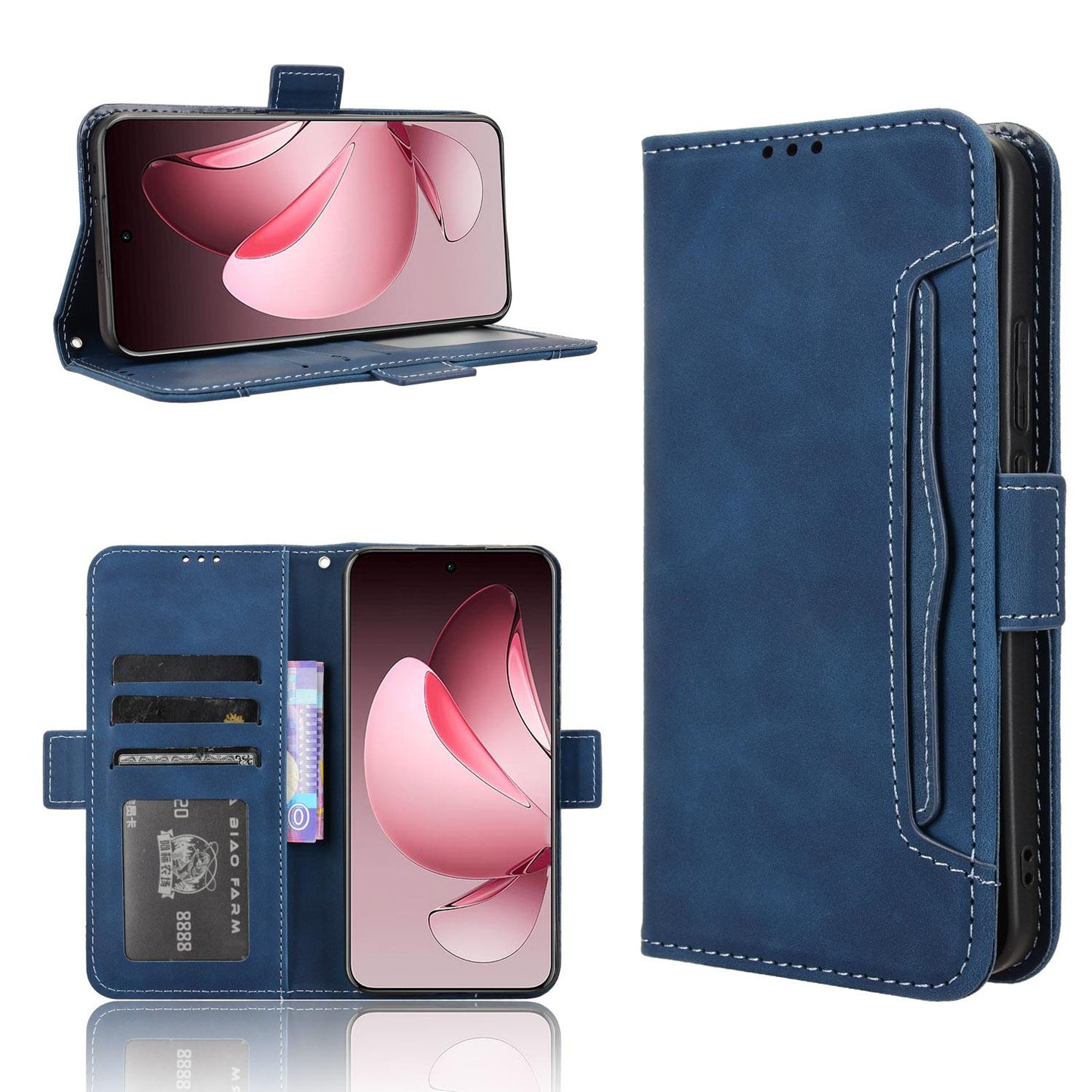 OPPO Reno13 Pro 5G Skin Feel PU Leather Wallet Phone Case with Card Slots, Cash Pocket, Magnetic Closure, Built-In Stand, Full Protection TPU Cover
