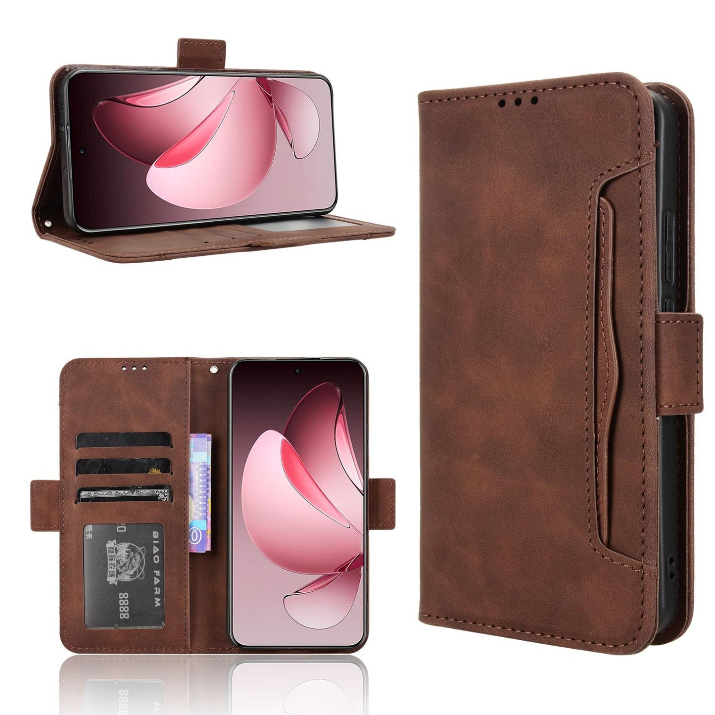 OPPO Reno13 Pro 5G Skin Feel PU Leather Wallet Phone Case with Card Slots, Cash Pocket, Magnetic Closure, Built-In Stand, Full Protection TPU Cover
