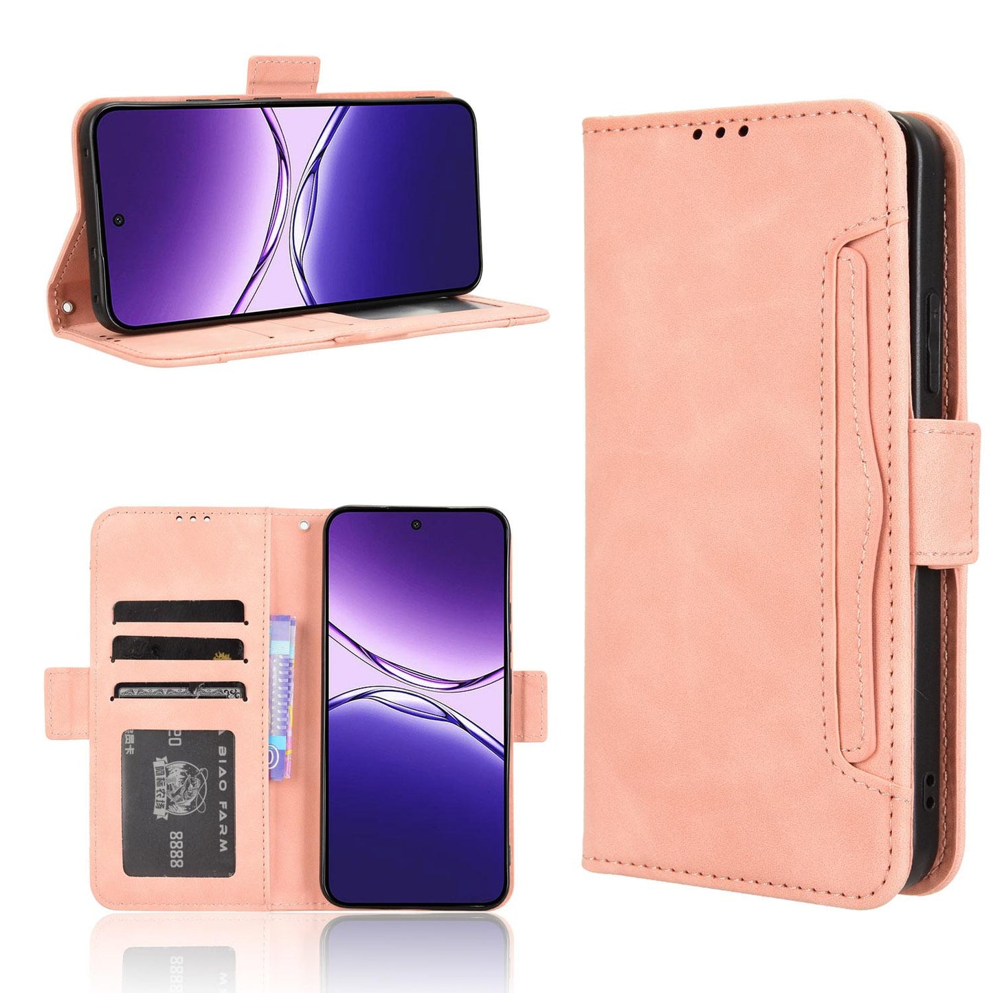 OPPO F29 5G Skin Feel PU Leather Wallet Phone Case with Card Slots, Cash Pocket, Magnetic Closure, Built-In Stand, Full Protection TPU Cover