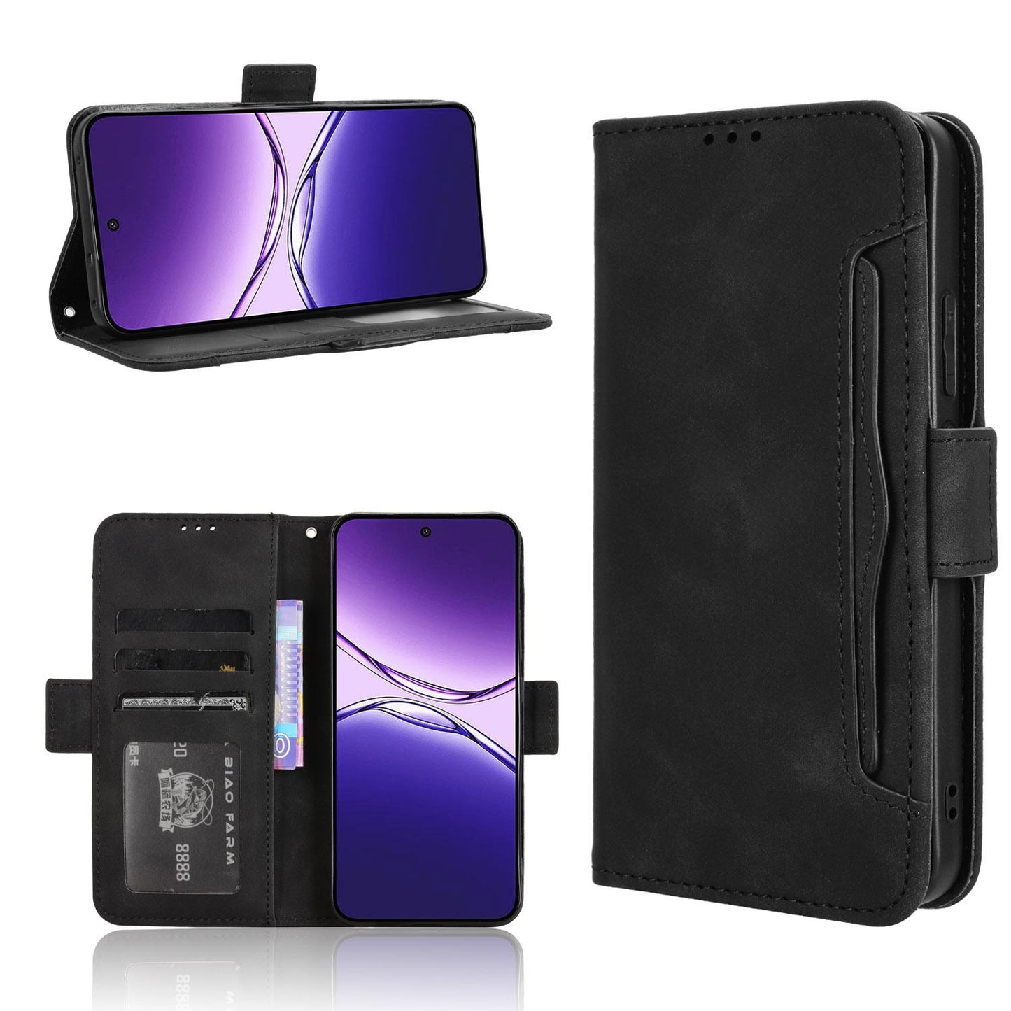 OPPO F29 5G Skin Feel PU Leather Wallet Phone Case with Card Slots, Cash Pocket, Magnetic Closure, Built-In Stand, Full Protection TPU Cover