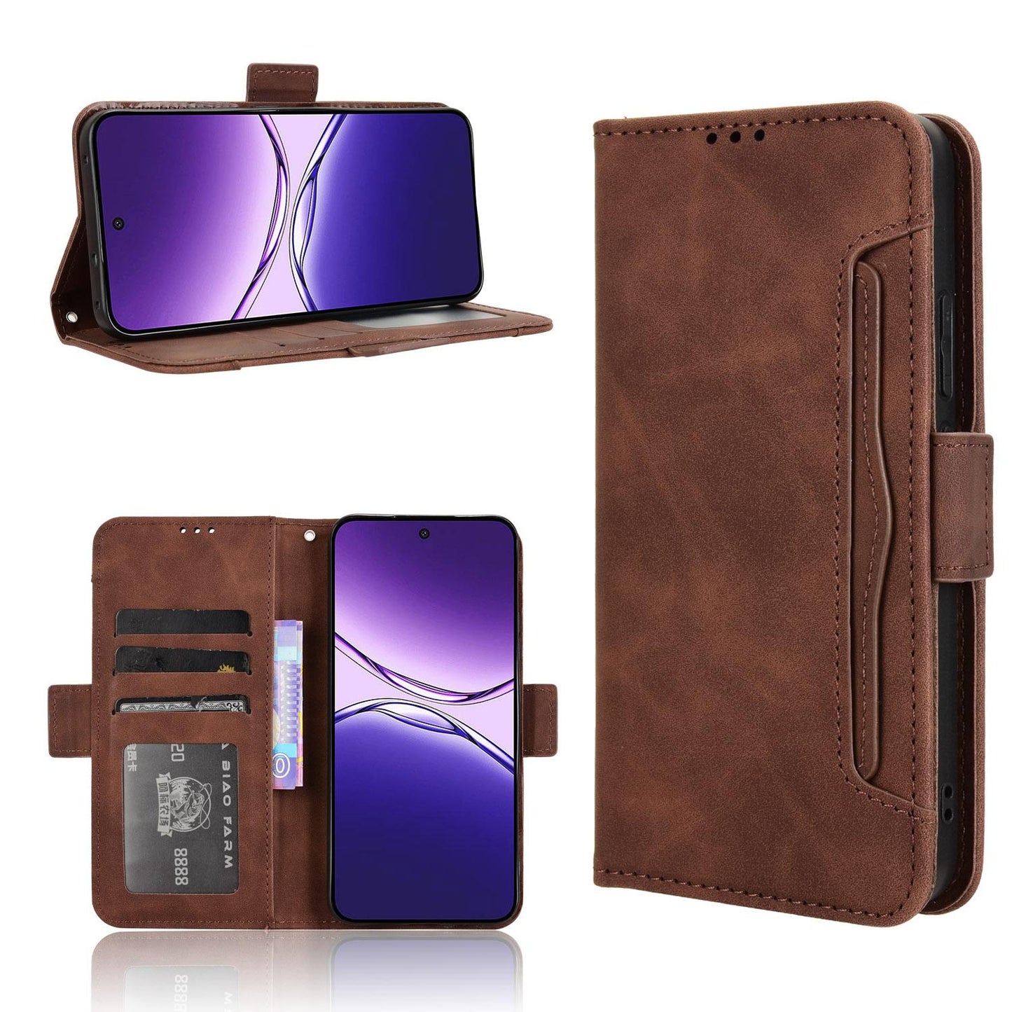OPPO F29 5G Skin Feel PU Leather Wallet Phone Case with Card Slots, Cash Pocket, Magnetic Closure, Built-In Stand, Full Protection TPU Cover