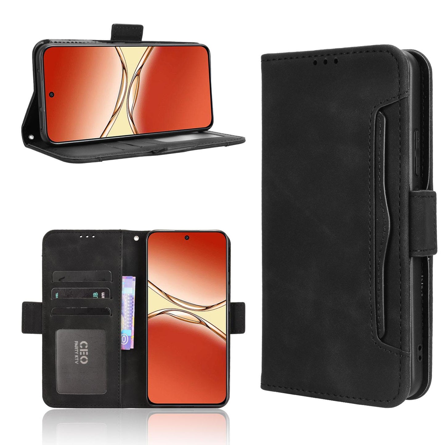 OPPO F29 Pro 5G Skin Feel PU Leather Wallet Phone Case with Card Slots, Cash Pocket, Magnetic Closure, Built-In Stand, Full Protection TPU Cover