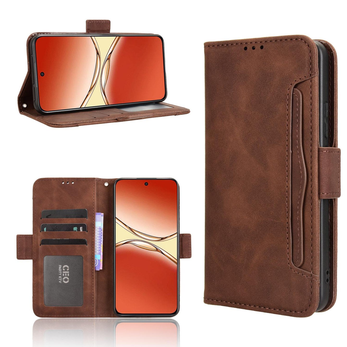 OPPO F29 Pro 5G Skin Feel PU Leather Wallet Phone Case with Card Slots, Cash Pocket, Magnetic Closure, Built-In Stand, Full Protection TPU Cover