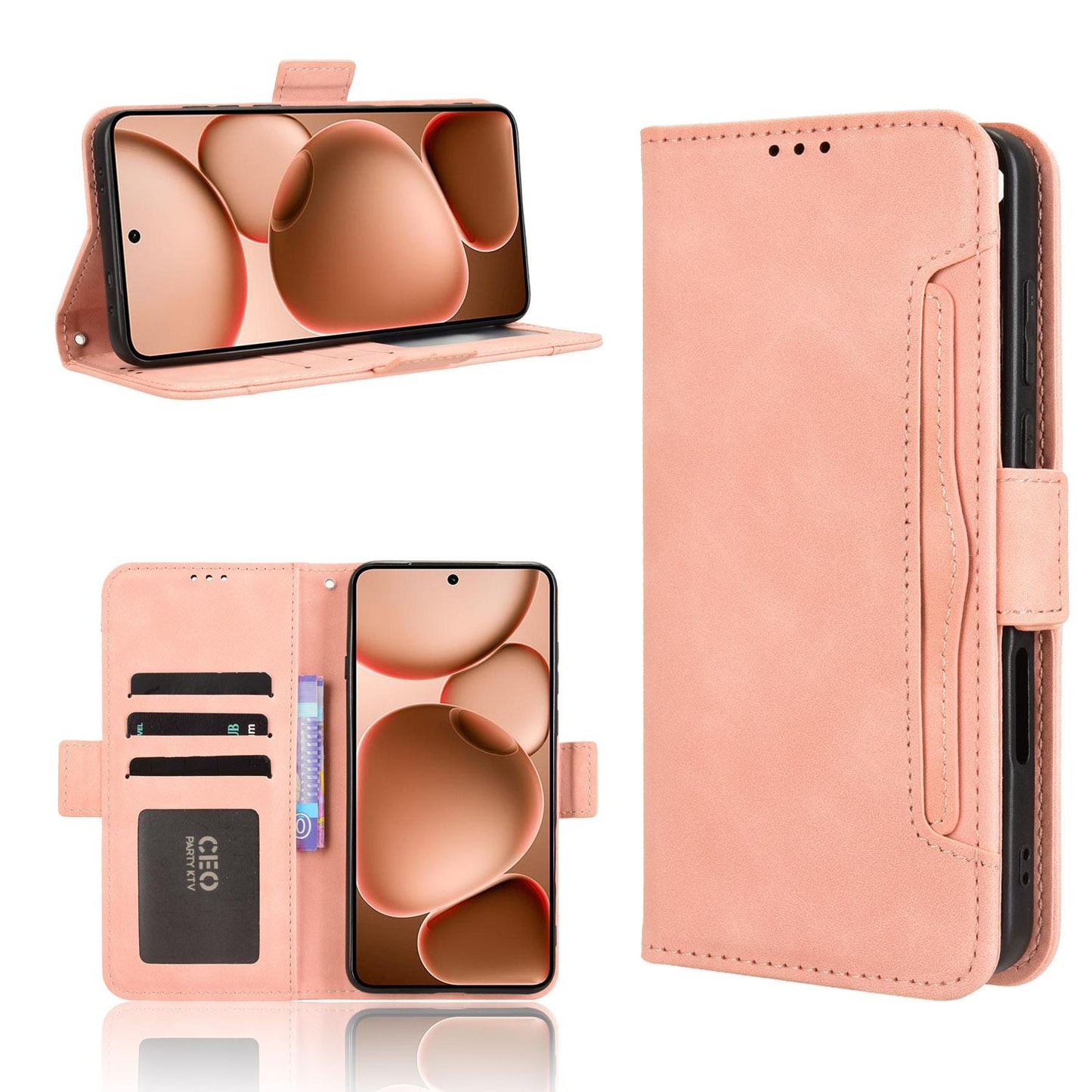 OPPO Find X8 Ultra 5G Skin Feel PU Leather Wallet Phone Case with Card Slots, Cash Pocket, Magnetic Closure, Built-In Stand, Full Protection TPU Cover