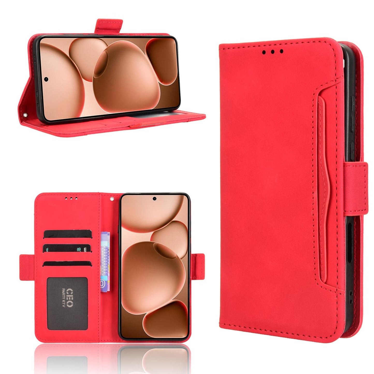OPPO Find X8 Ultra 5G Skin Feel PU Leather Wallet Phone Case with Card Slots, Cash Pocket, Magnetic Closure, Built-In Stand, Full Protection TPU Cover