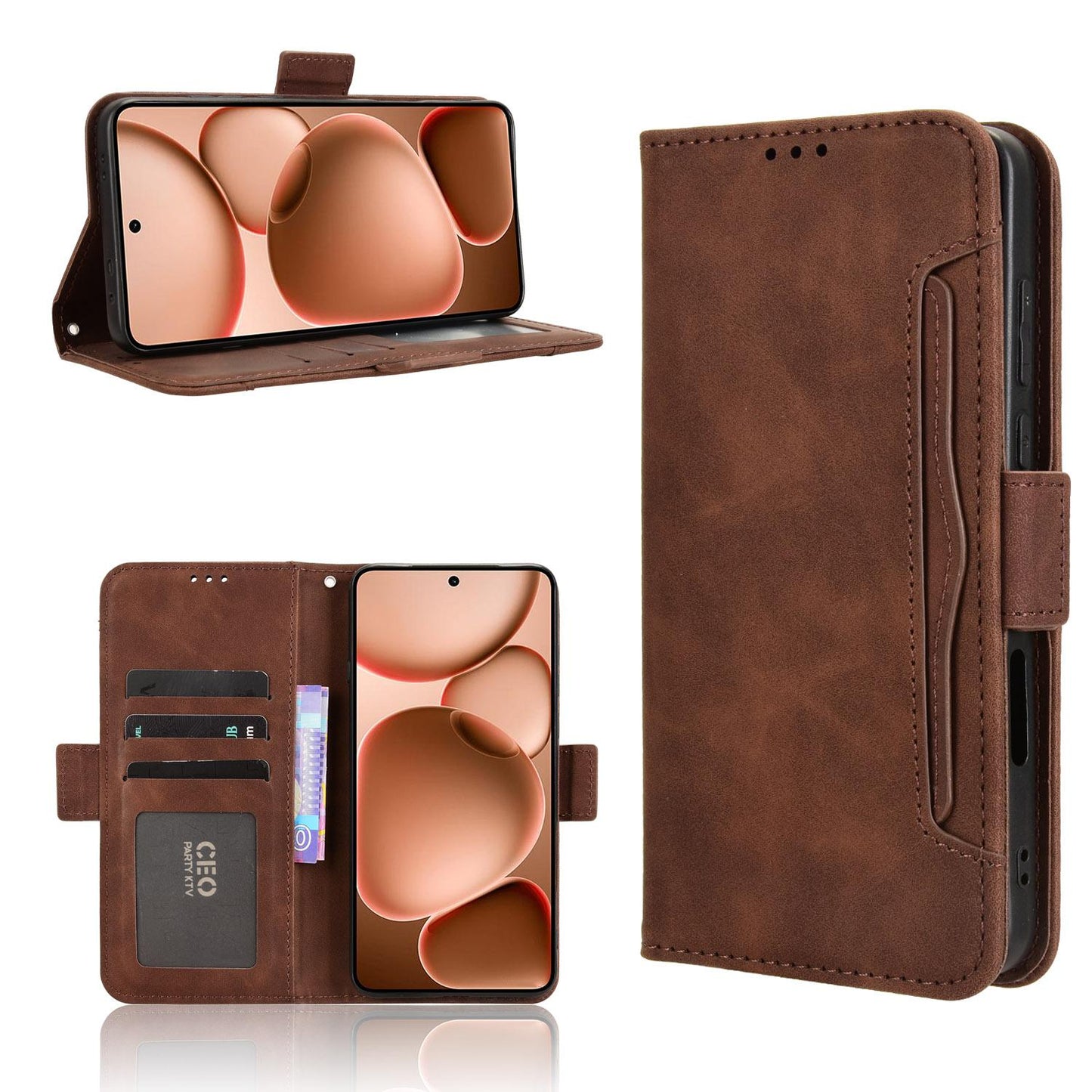OPPO Find X8 Ultra 5G Skin Feel PU Leather Wallet Phone Case with Card Slots, Cash Pocket, Magnetic Closure, Built-In Stand, Full Protection TPU Cover