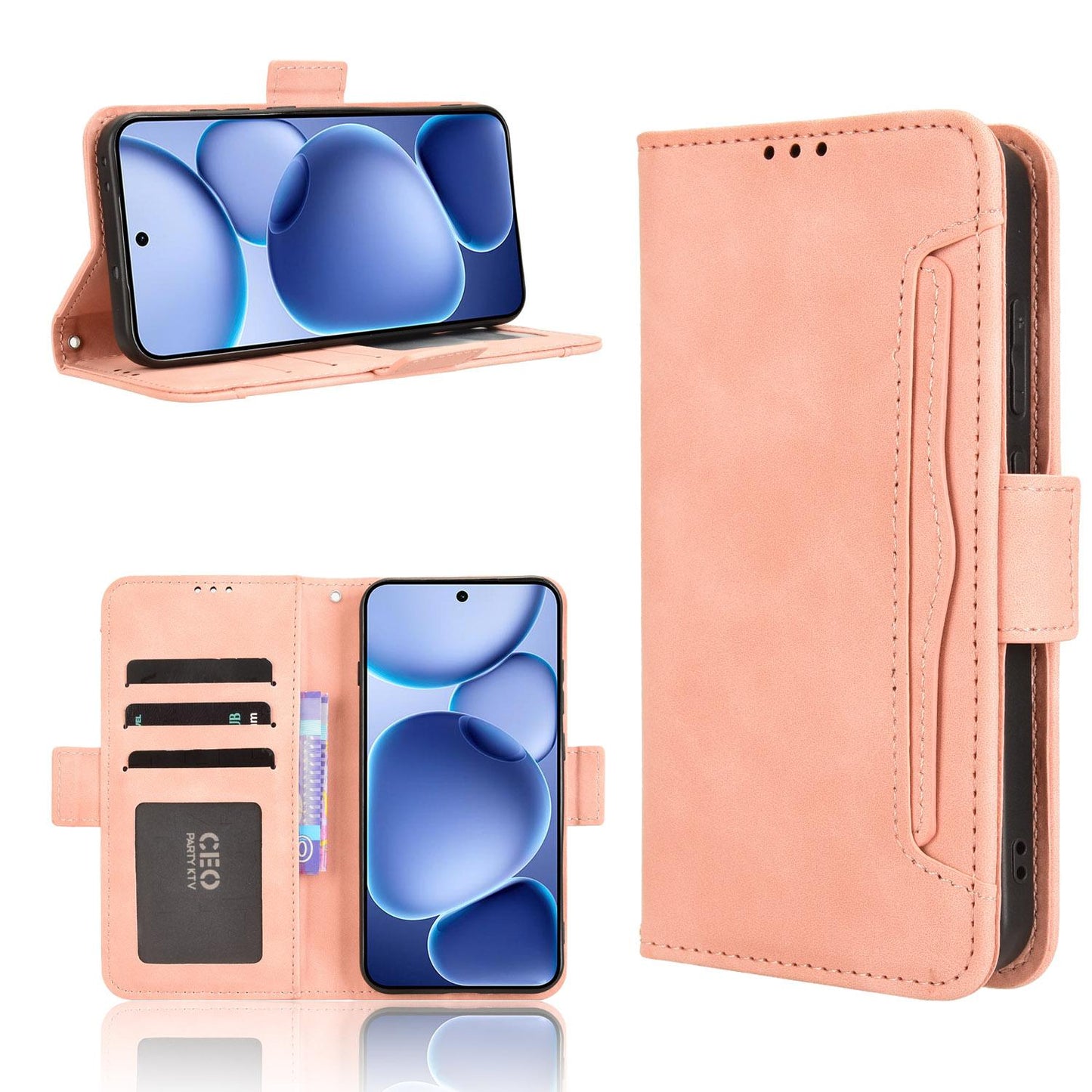 OPPO Find X8s 5G Skin Feel PU Leather Wallet Phone Case with Card Slots, Cash Pocket, Magnetic Closure, Built-In Stand, Full Protection TPU Cover