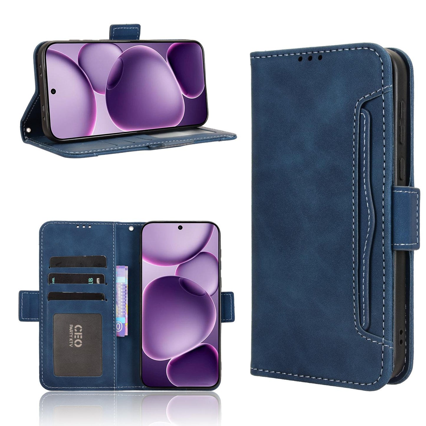 OPPO Find X8s+ 5G Skin Feel PU Leather Wallet Phone Case with Card Slots, Cash Pocket, Magnetic Closure, Built-In Stand, Full Protection TPU Cover