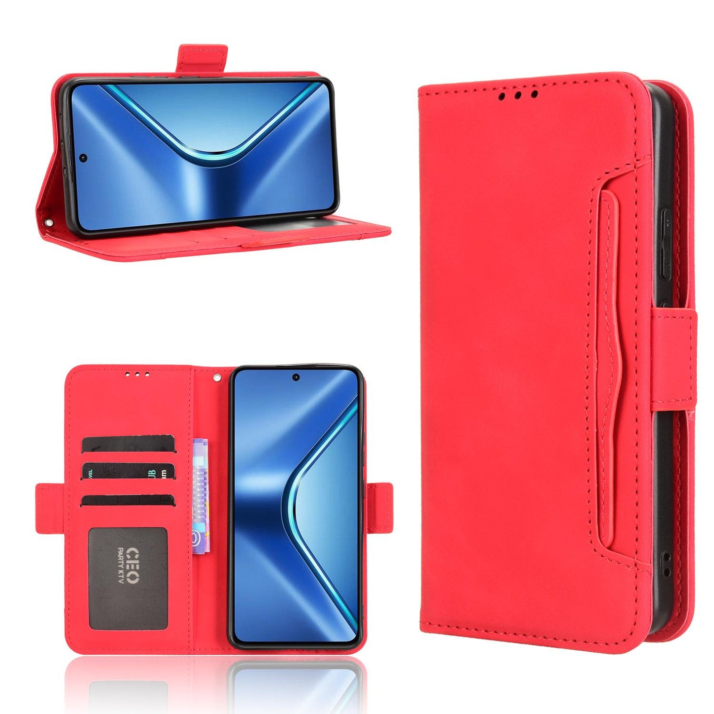 OPPO K13 5G Skin Feel PU Leather Wallet Phone Case with Card Slots, Cash Pocket, Magnetic Closure, Built-In Stand, Full Protection TPU Cover