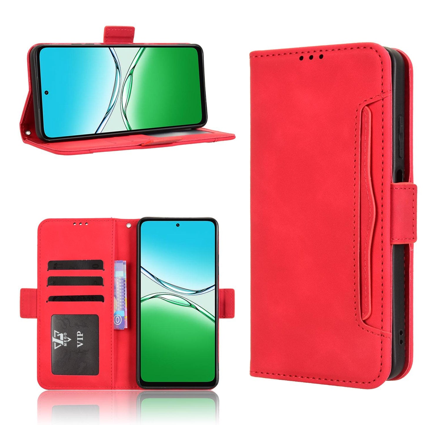 OPPO A5 4G Skin Feel PU Leather Wallet Phone Case with Card Slots, Cash Pocket, Magnetic Closure, Built-In Stand, Full Protection TPU Cover