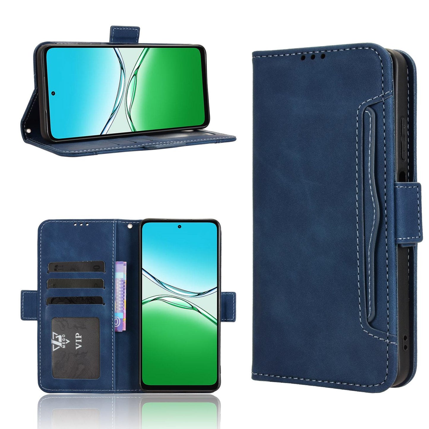 OPPO A5 5G Skin Feel PU Leather Wallet Phone Case with Card Slots, Cash Pocket, Magnetic Closure, Built-In Stand, Full Protection TPU Cover