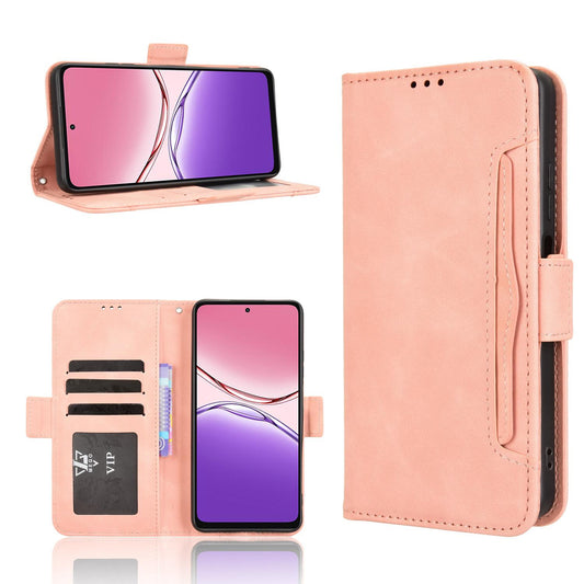 OPPO A5x 5G Skin Feel PU Leather Wallet Phone Case with Card Slots, Cash Pocket, Magnetic Closure, Built-In Stand, Full Protection TPU Cover