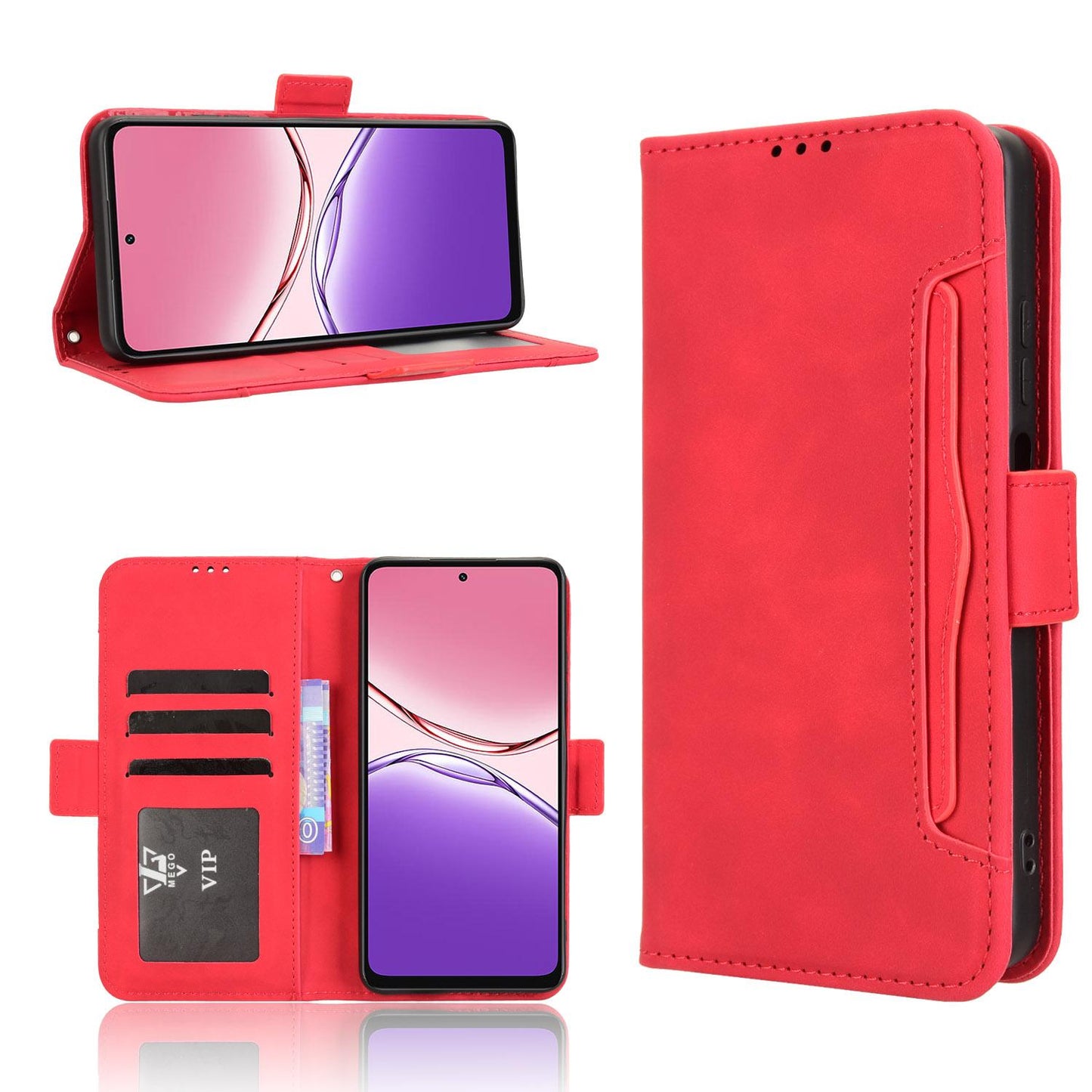 OPPO A5x 4G Skin Feel PU Leather Wallet Phone Case with Card Slots, Cash Pocket, Magnetic Closure, Built-In Stand, Full Protection TPU Cover