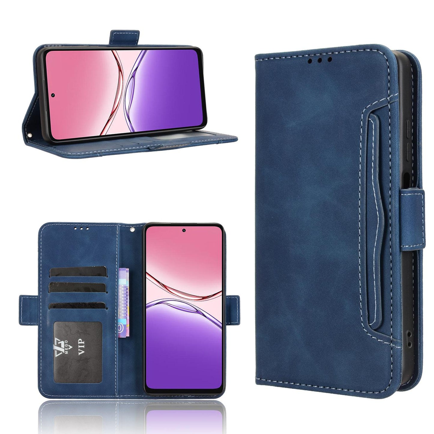 OPPO A5x 4G Skin Feel PU Leather Wallet Phone Case with Card Slots, Cash Pocket, Magnetic Closure, Built-In Stand, Full Protection TPU Cover