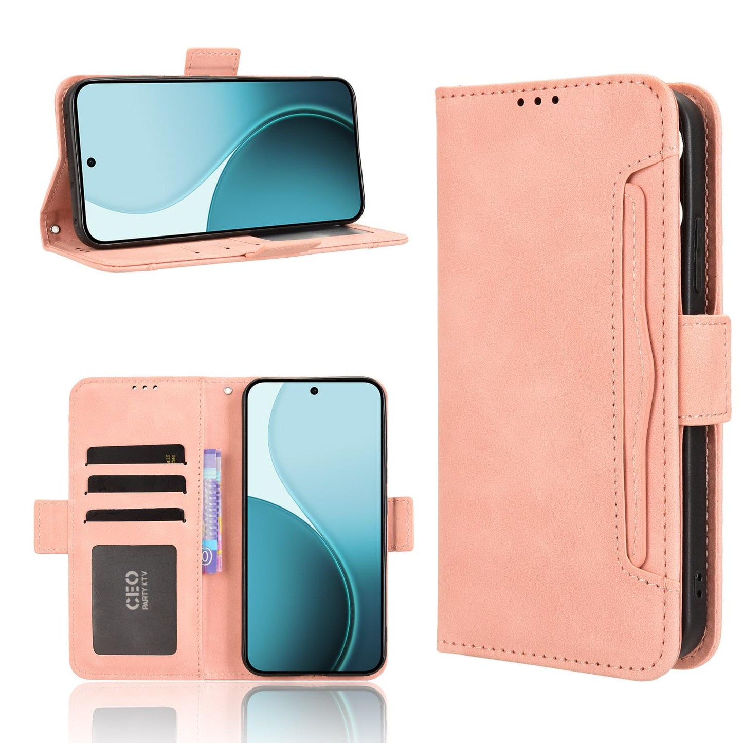 OPPO Reno14 F 5G Skin Feel PU Leather Wallet Phone Case with Card Slots, Cash Pocket, Magnetic Closure, Built-In Stand, Full Protection TPU Cover