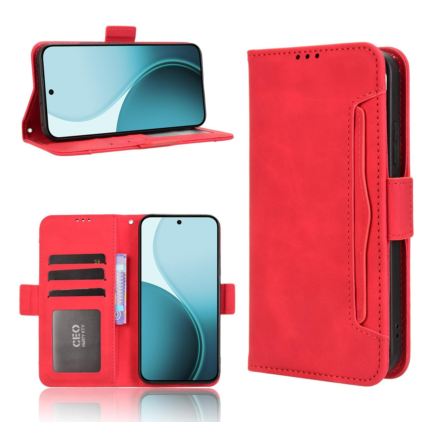 OPPO Reno14 F 5G Skin Feel PU Leather Wallet Phone Case with Card Slots, Cash Pocket, Magnetic Closure, Built-In Stand, Full Protection TPU Cover