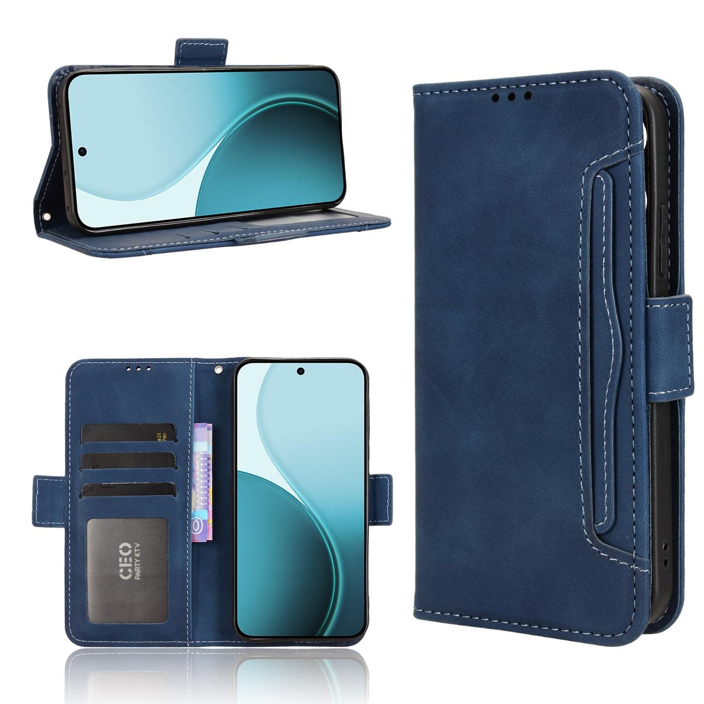 OPPO Reno14 F 5G Skin Feel PU Leather Wallet Phone Case with Card Slots, Cash Pocket, Magnetic Closure, Built-In Stand, Full Protection TPU Cover