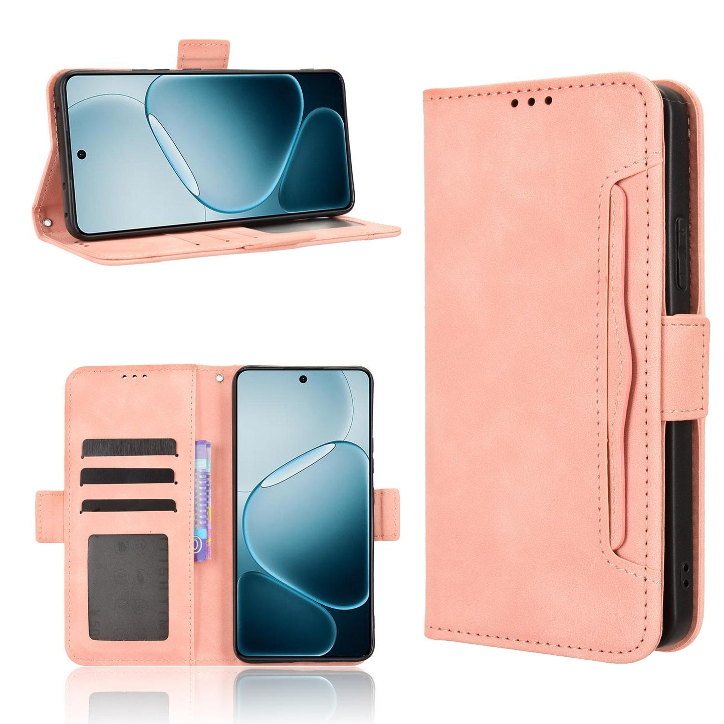 OPPO F31 Pro+ 5G Skin Feel PU Leather Wallet Phone Case with Card Slots, Cash Pocket, Magnetic Closure, Built-In Stand, Full Protection TPU Cover