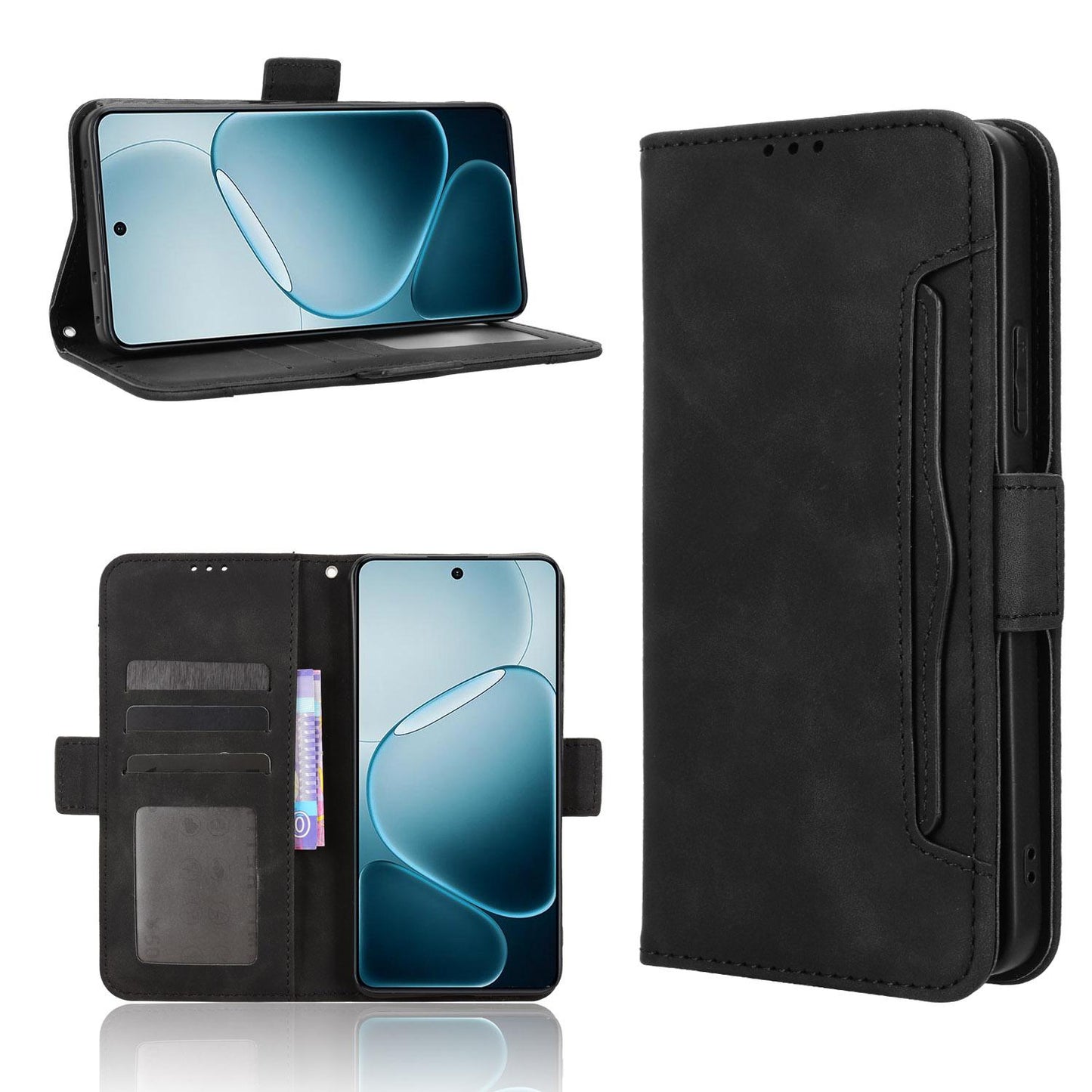 OPPO F31 Pro+ 5G Skin Feel PU Leather Wallet Phone Case with Card Slots, Cash Pocket, Magnetic Closure, Built-In Stand, Full Protection TPU Cover