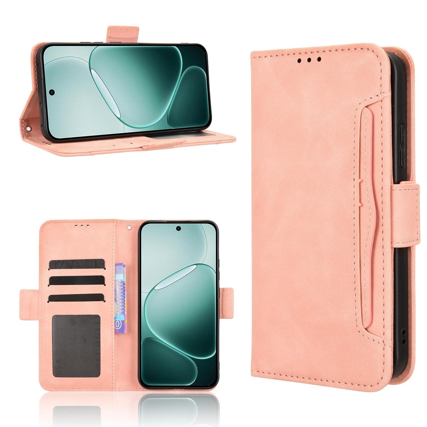 OPPO F31 Pro 5G Skin Feel PU Leather Wallet Phone Case with Card Slots, Cash Pocket, Magnetic Closure, Built-In Stand, Full Protection TPU Cover