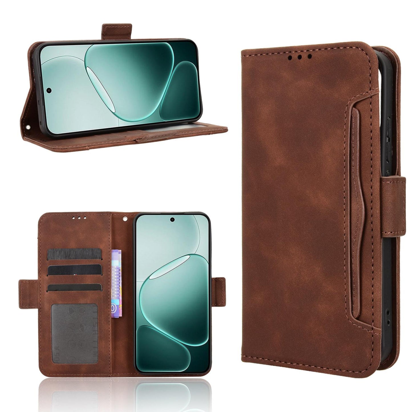 OPPO F31 5G Skin Feel PU Leather Wallet Phone Case with Card Slots, Cash Pocket, Magnetic Closure, Built-In Stand, Full Protection TPU Cover