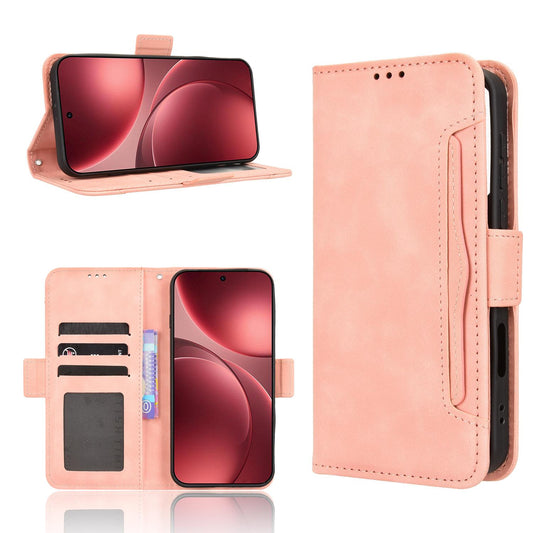 OPPO Find X9 Pro Skin Feel PU Leather Wallet Phone Case with Card Slots, Cash Pocket, Magnetic Closure, Built-In Stand, Full Protection TPU Cover