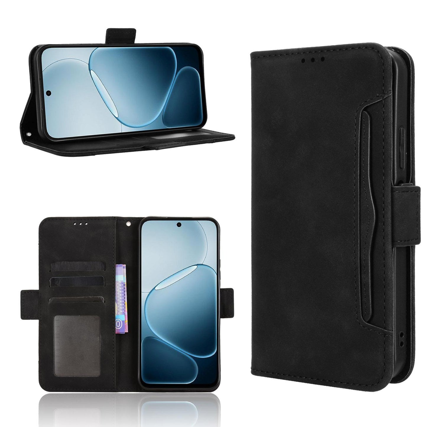 OPPO A6x 4G Skin Feel PU Leather Wallet Phone Case with Card Slots, Cash Pocket, Magnetic Closure, Built-In Stand, Full Protection TPU Cover