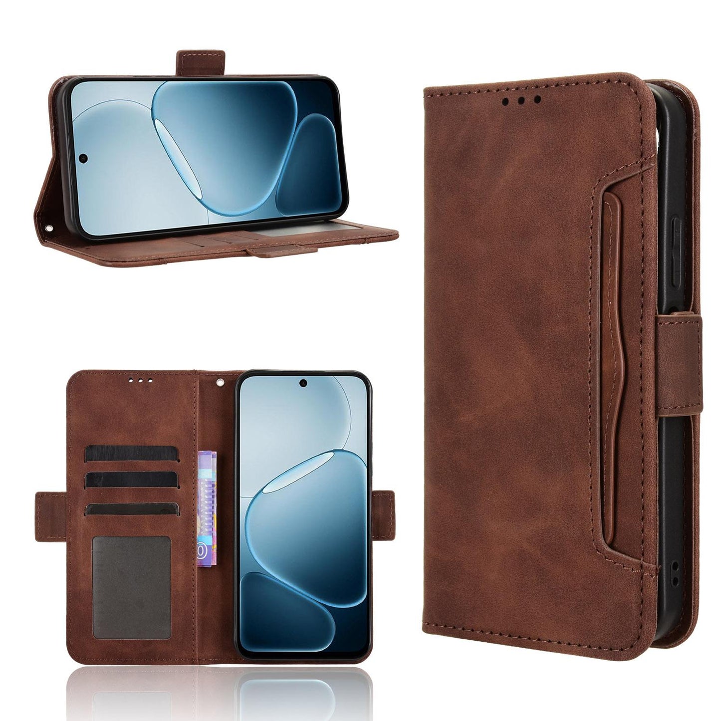 OPPO A6x 5G Skin Feel PU Leather Wallet Phone Case with Card Slots, Cash Pocket, Magnetic Closure, Built-In Stand, Full Protection TPU Cover