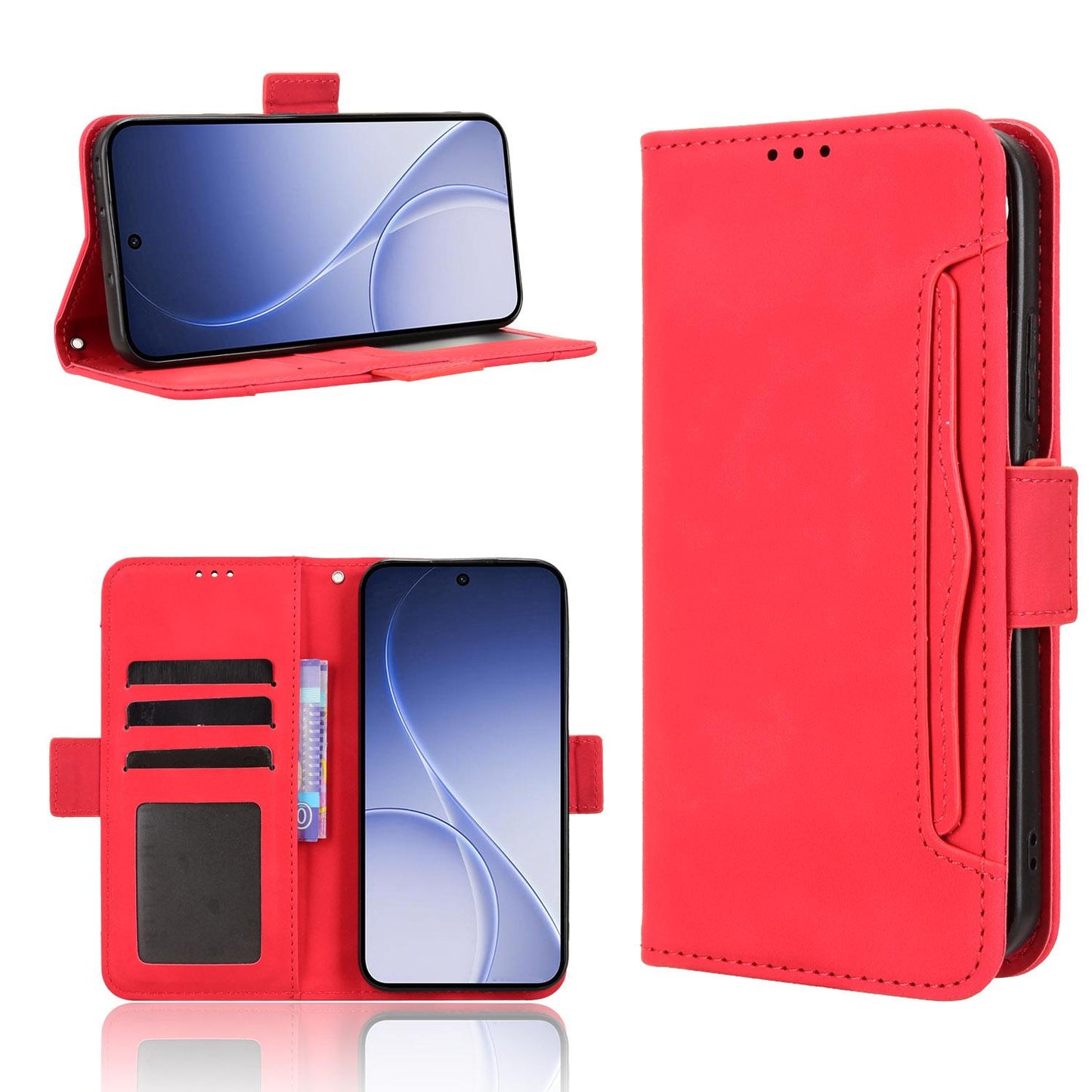 OPPO Reno15c Skin Feel PU Leather Wallet Phone Case with Card Slots, Cash Pocket, Magnetic Closure, Built-In Stand, Full Protection TPU Cover
