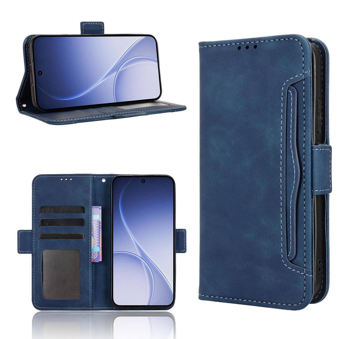 OPPO Reno15 5G Skin Feel PU Leather Wallet Phone Case with Card Slots, Cash Pocket, Magnetic Closure, Built-In Stand, Full Protection TPU Cover