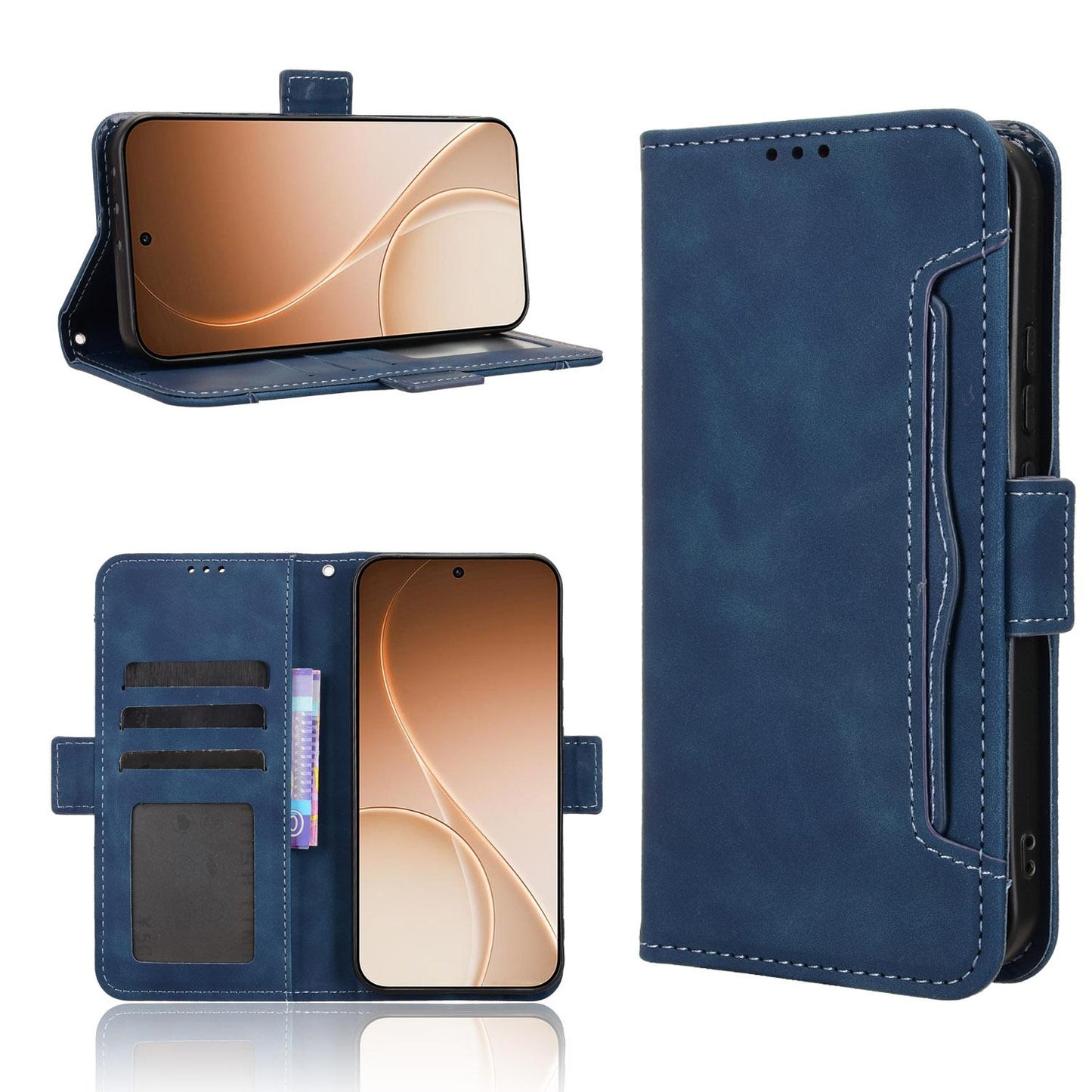 OPPO Reno15 Pro Max 5G Skin Feel PU Leather Wallet Phone Case with Card Slots, Cash Pocket, Magnetic Closure, Built-In Stand, Full Protection TPU Cover