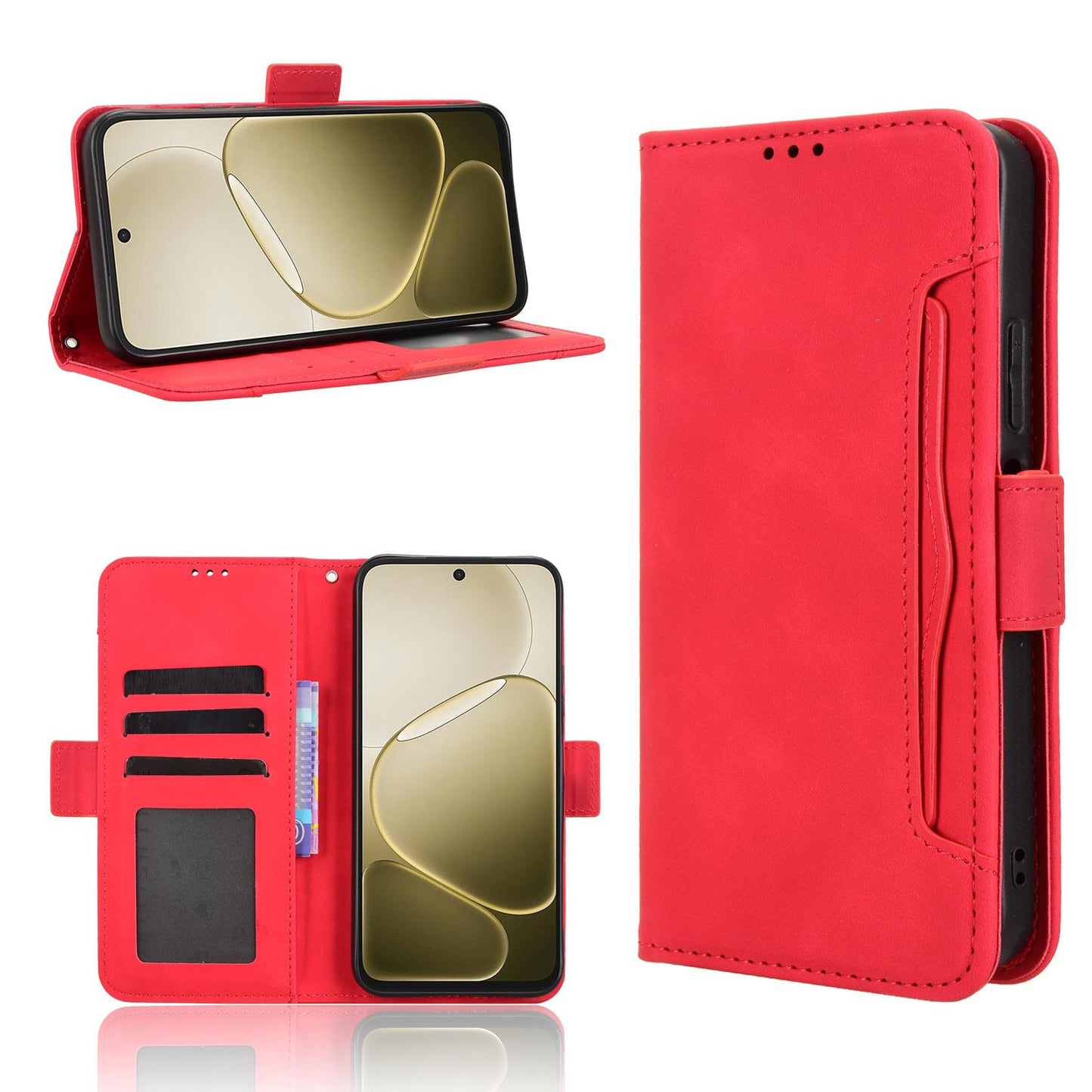 OPPO A6s 5G Skin Feel PU Leather Wallet Phone Case with Card Slots, Cash Pocket, Magnetic Closure, Built-In Stand, Full Protection TPU Cover