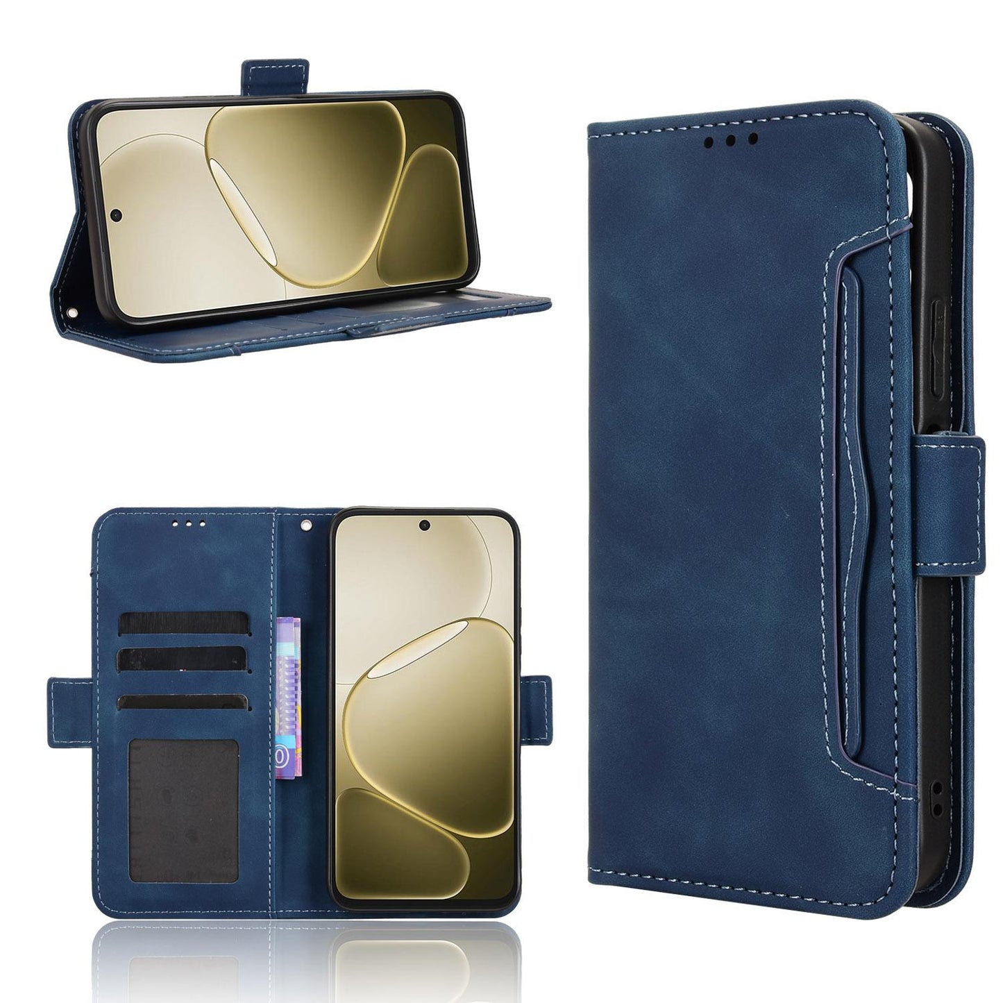 OPPO A6 5G Skin Feel PU Leather Wallet Phone Case with Card Slots, Cash Pocket, Magnetic Closure, Built-In Stand, Full Protection TPU Cover