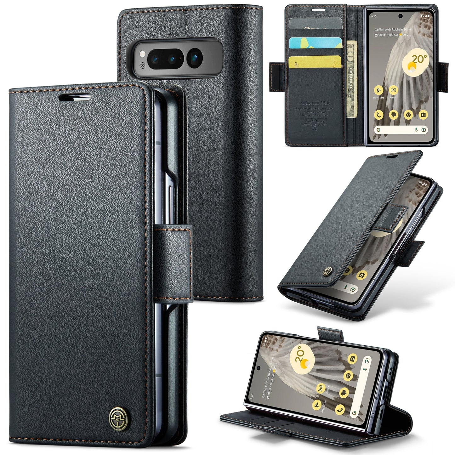 Google Pixel Fold Litchi Texture RFID Anti-theft Leather Phone Case with Butterfly Buckle, Stand & Card Wallet with TPU Shell