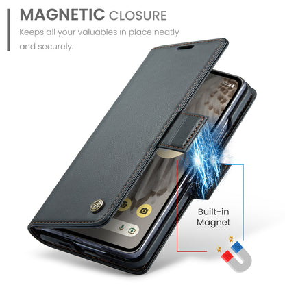 Google Pixel Fold Litchi Texture RFID Anti-theft Leather Phone Case with Butterfly Buckle, Stand & Card Wallet with TPU Shell