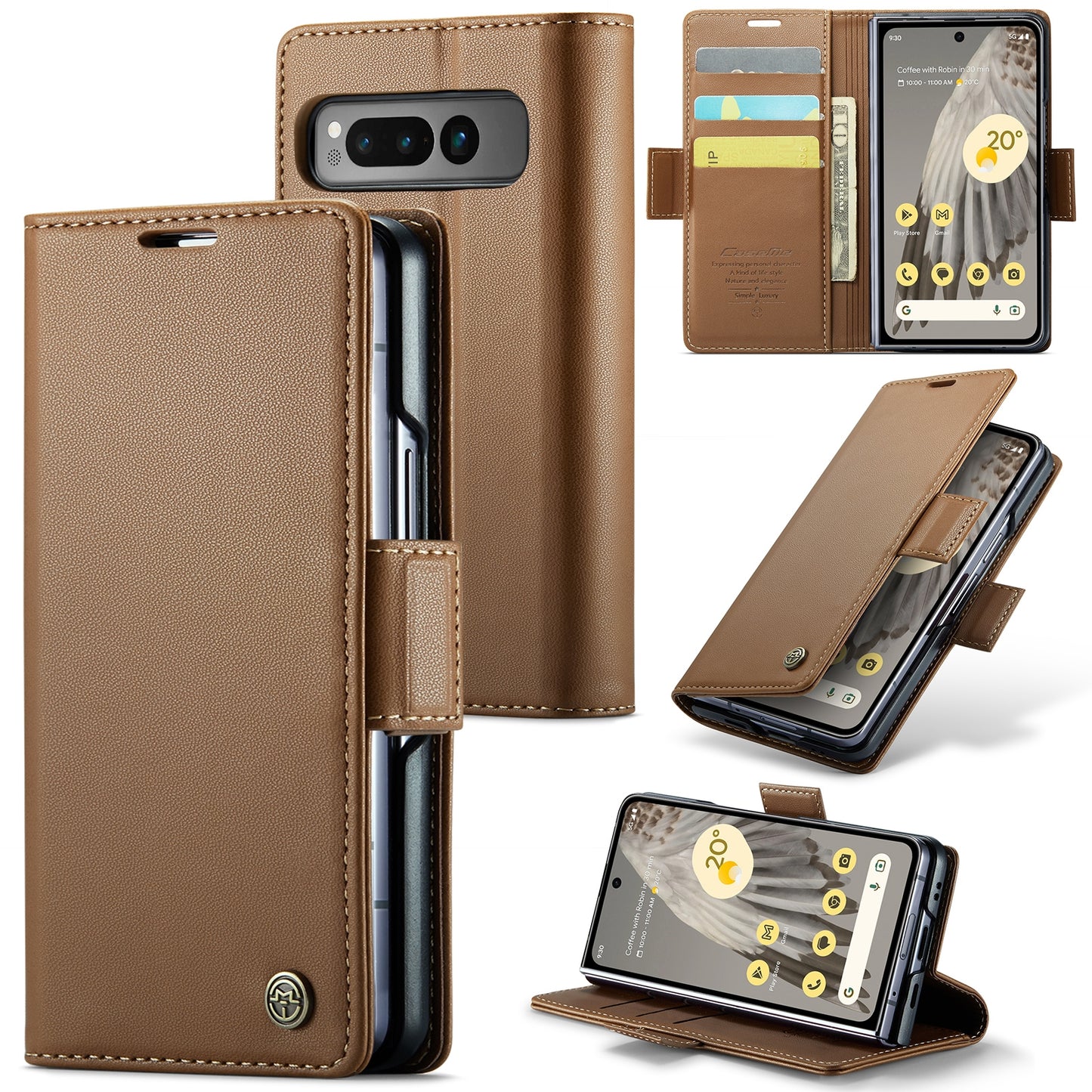 Google Pixel Fold Litchi Texture RFID Anti-theft Leather Phone Case with Butterfly Buckle, Stand & Card Wallet with TPU Shell