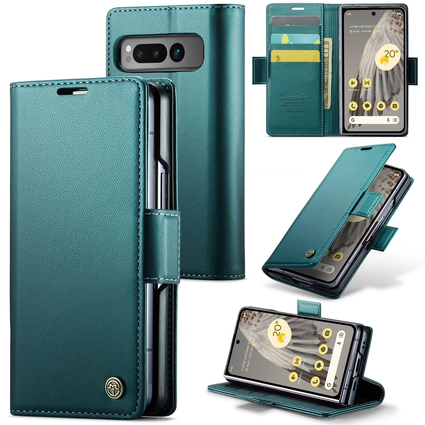 Google Pixel Fold Litchi Texture RFID Anti-theft Leather Phone Case with Butterfly Buckle, Stand & Card Wallet with TPU Shell