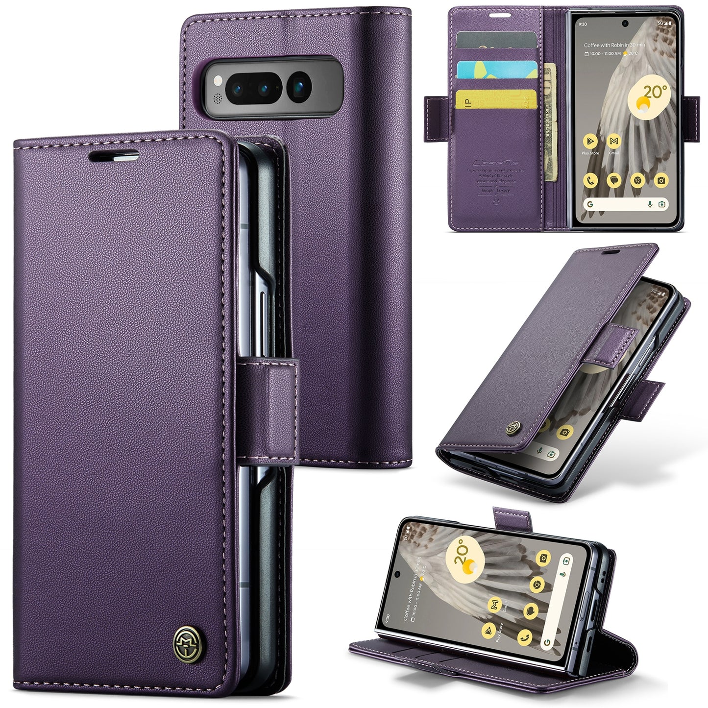 Google Pixel Fold Litchi Texture RFID Anti-theft Leather Phone Case with Butterfly Buckle, Stand & Card Wallet with TPU Shell