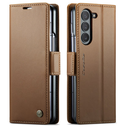 Samsung Galaxy Z Fold5 Litchi Texture RFID Anti-theft Leather Phone Case with Butterfly Buckle, Stand & Card Wallet with TPU Shell