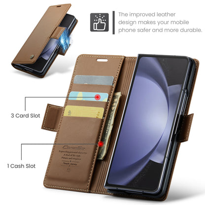 Samsung Galaxy Z Fold5 Litchi Texture RFID Anti-theft Leather Phone Case with Butterfly Buckle, Stand & Card Wallet with TPU Shell