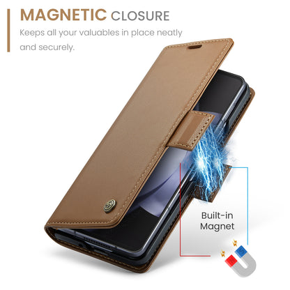 Samsung Galaxy Z Fold5 Litchi Texture RFID Anti-theft Leather Phone Case with Butterfly Buckle, Stand & Card Wallet with TPU Shell